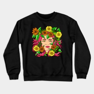 Wild Pink Floral Garden Girl Crewneck Sweatshirt